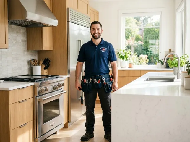 Appliance Repair Hero technician in a Bethpage, NY kitchen after an appliance repair